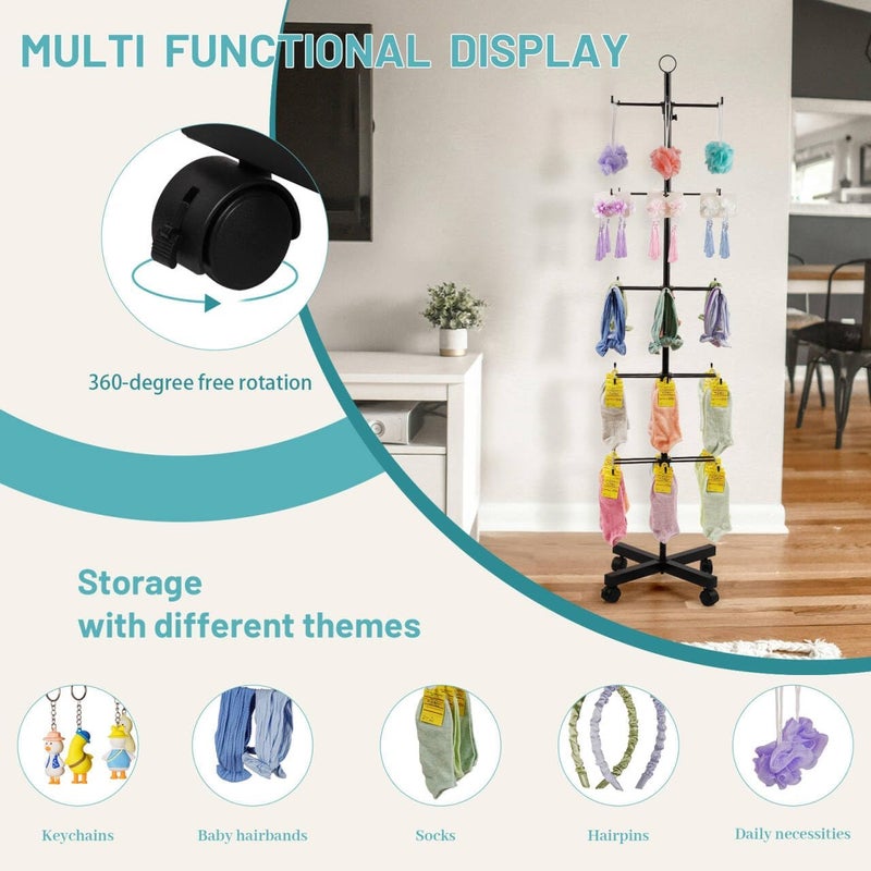 Flenpptly Retail Display Stand Rotating Display Rack 5 Tier Spinning Display Stand for Craft Shows, Jewelry, Keychain, Earring Adjustable Height Retail Display Racks (5-Tier Black) - Image 4